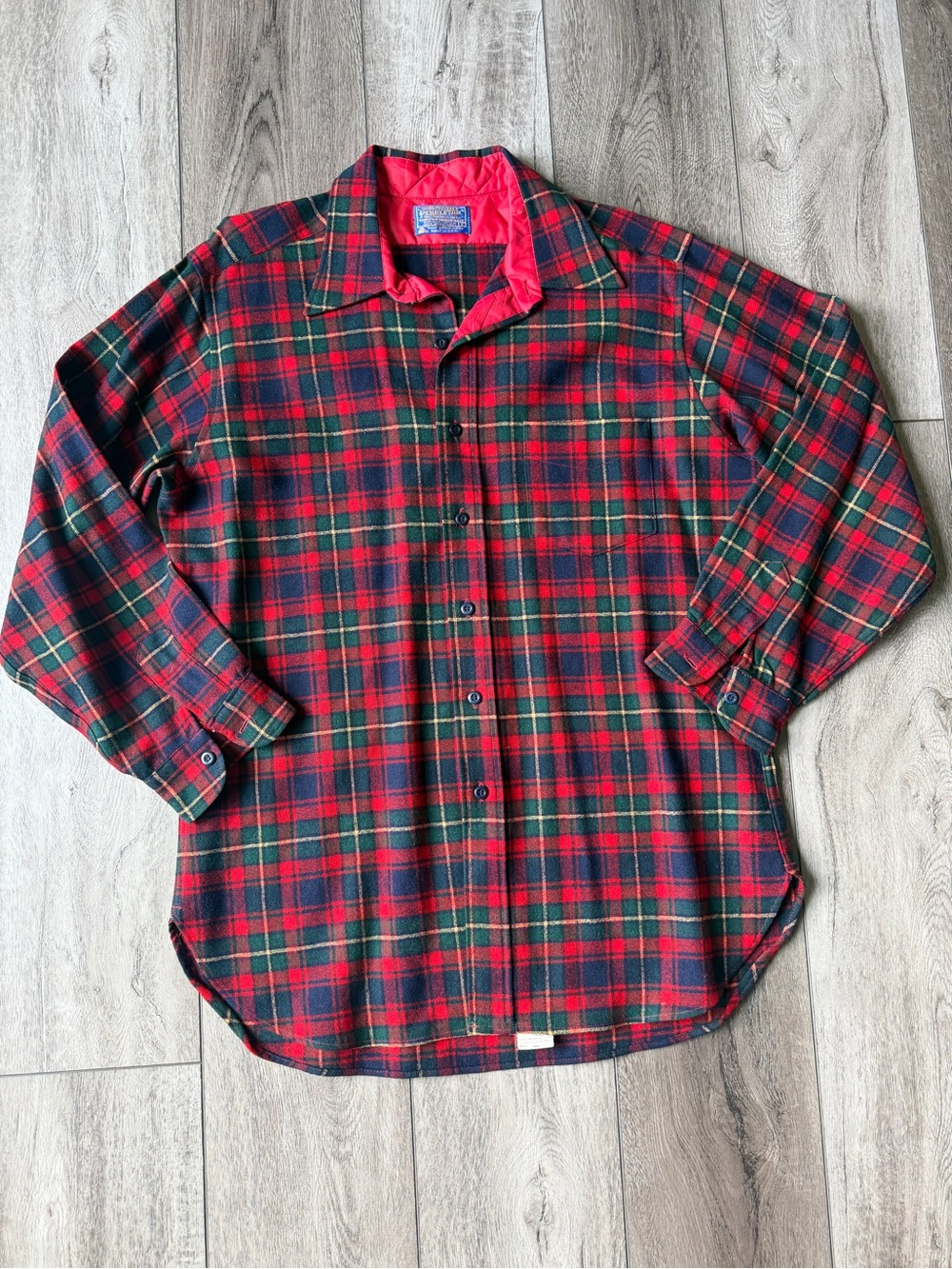 Pendleton-Vintage 80s Classic Red Tartan Plaid Board Shirt 100% Pure Virgin Wool - Picture 1 of 8